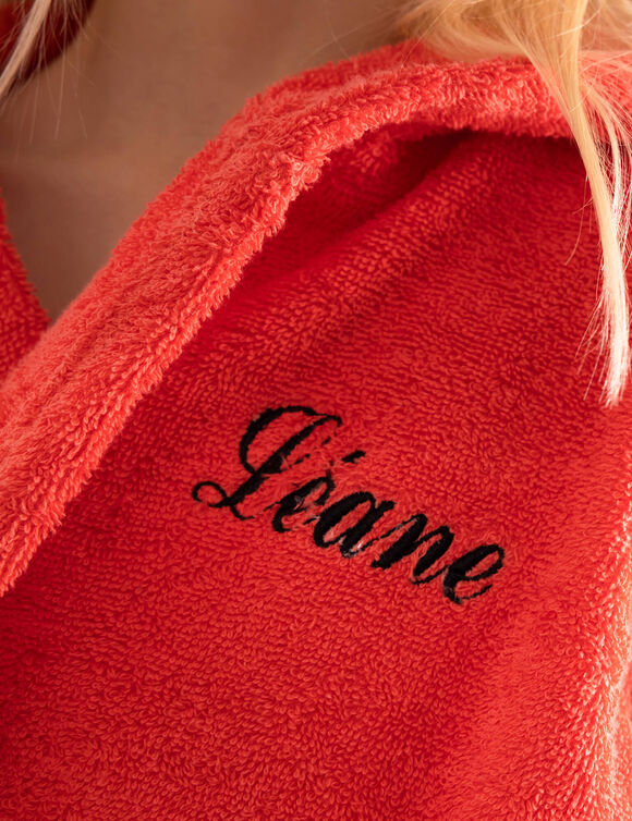 Peignoir de bain enfant personnalisable tigre à capuche (corail) Peignoir de bain enfant personnalisable tigre à capuche (corail)